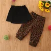 Autumn Fashion Kids Baby Girl Clothes Set Black Long Sleeve Off Shoulder T-shirt Tops + Leopard Pocket Cargo Pants Outfit 1-6Y