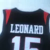 NCAA 샌디에고 주 AZTECS 15 Kawhi Leonard 대학 농구 유니폼 블랙 화이트 대학 셔츠 스티치 패치 수 놓은