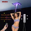 Crystal Quartz Bluetooth Music LED Rain Shower Head Bathroom Shower Set Faucet Thermostatic Concealed Mixer Shower Massage Jets LG4201