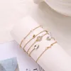 Очарование браслетов 5pcs Bohemia Crystal Pink Natural Stone Set Gold Chain для женских ювелирных изделий1