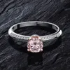Mode 925 sterling silver rosa safir rund ädelsten bröllop fin smycken förlovning vit guldring för kvinnor