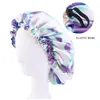 Ny Tie-färgad Satin Bonnet Justera Hår Styling Kepsar Skriv ut Stora Dubbelskikt Silky Sova Cover Cap Night Hat Hair Styling Tools