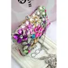 New Hand Stitch Diamond Floral Evening Bag Tower Clasp Crystal Flower Wedding Party Bag Messenger med kedja