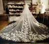 3D Çiçek Gelin Veils 3 M Katedral Uzunluğu Uzun Beyaz Fildişi Şampanya Düğün Veils Tarak Tül Ve Dantel Aplikler 2020 Yeni Sıcak