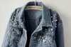 2020 Plus Storlek S till 5XL Kvinnors Denimjacka Kvinna Beaded Wild Pearl Loose Tunn Höst Kort Stil Jean Coat Lady Blouses