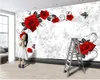 3d quarto papel de parede romântico floral 3d papel de parede vermelho rosas delicadas 3d papel de parede para sala de estar foto personalizada