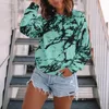 T-shirt 2021 Autumn Winter European en American Style Dames Loose Top Tie-Dye Printing Long-Sueved Women