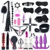 7 uds/10 uds/25 uds Kit juguetes sexuales para mujer Bdsm Bondage sexo esposas látigo Metal Butt Plug con vibrador Sexy adulto producto juego Y200616