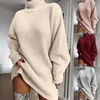 Kvinnor överdimensionerad stickad tröja Autumn Solid Long Sleeve Casual Elegant Mini Warm Winter Turtleneck Dress