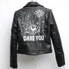LORDXX noir Graffiti cuir veste femmes 2020 nouveau printemps Punk Moto manteau recadrée Faux vestes avec ceinture