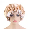 Soft Silky Women Ruffles Satin Bonnet Long Hair Care Large Cap Head Cover Loose Sleep Hat With Elastic Straps