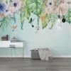 Milofi costume não-tecido wallpaper Nordic pequena pintados à mão plantas tropicais flores fundo papel de parede mural literária fresco