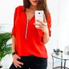 Hot Sale Zipper Short Sleeve Women Shirts Sexy V Neck Solid Womens Tops And Blouses Casual Tee Shirts Tops Female Clothes Plus Size 5XL