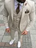 Nieuwe Beige Mannen Pakken Slim Fit Bruiloft Bruidegom Tuxedos 3 Stuks Jas Broek Vest Bruidegom Suits Man Blazer297H