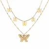 Boho Double couche collier mignon papillon collier ras du cou pour les femmes couleur or clavicule chaîne mode femme tour de cou bijoux nouveau