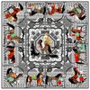 Nowy Twill Silk Scarf Kobiety Racecourse Horse Printing Square Scarves Fashion Okładki Female Foulard Duży Hidżab Szal Neckerchief 130 * 130 cm