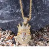 Nieuwe Mode Goud Wit Goud Iced Out Out CZ Cubic Zirconia Crown Lion Mens Ketting Ketting Designer Luxe Volledige Diamond Hip Hop Sieraden voor Mannen