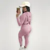 Kadın Eşofmanlar Yeni Trend Kapüşonlu Hoody Pembe Seksi Örgü Pamuk Kazak Setleri Kısa Üstler ve Uzun Pantolon Elastik İnce İpli Spor Giysileri