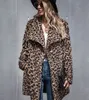 새로운 여자의 겨울 두꺼운 따뜻한 디자이너 레오파드 패션 아우터 울 스웨터 가짜 푹신한 모피 테디 양털 캐주얼 재킷 긴 코트 외투