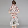 Latest Runway Floral Pink Button Shirt Dress Ladies Designer Sweet Short Sleeve Lapel Printed Holiday Prom Office Slim Pleated Dre7687111