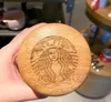 En son 10 oz starbucks kupa, çift cam kahve fincanı, logolu basılmış katı ahşap kapak tarzı, destek özelleştirme