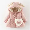 2020 New Winter Children Clothing Cute Bunny Ear Girls Hooded Jacket Warm Cotton Clothing Fashion Bow Children Coat3616853