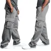 Aqueça Calças de Inverno Men Moda grossas Grey calças cargo velo multi Pockets Sweatpants Masculino Causal Tactical Homme Streetwear
