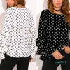 뜨거운 판매 여성 폴카 도트 Blusas 셔츠 봄 패션 O 목 긴 소매 블라우스 Femininas 캐주얼상의 플러스 사이즈 4XL 5XL 셔츠