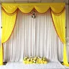 タッセルの盗品と黄色いアイスシルク3mx3mドレープの結婚式の背景カーテンパーティーステージ背景カーテンの結婚式の腐敗