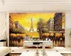 3D-Landschaftstapete, goldener Retro-europäischer Stil, Frankreich, Paris, Eiffelturm, romantische Landschaft, dekorative 3D-Wandtapete aus Seide