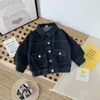 Cor pura meninos meninas denim casacos nova marca primavera outono crianças jaquetas roupas dos desenhos animados casaco turndown colarinho crianças roupas for4957388