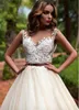 2021 Sheer Scoop Lace Appliques A-Line Wedding Dress Custom V-Shape Backless Tulle Bridal Gowns Sleeveless Spring Robe De Mariage Formal