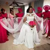 African Plus Size 2021 Satin Wedding Dresses With Detachable Train High Neck Lace Appliqued Long Sleeve Mermaid Bridal Gowns Vestidos