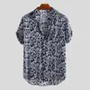 Adults Men's Leopard Print Shirts New Male Casual Short Sleeve Holiday Beachwear Shirt Man Loose Turn Down Collar Shirt Tops