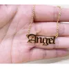 Old English Nameplate Necklace Gold Color Choker Stainless Steel Personalized Name Necklaces & Pendants Romantic Gift Y200810