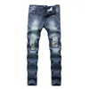 1415 Nya modemän Hål Vita europeiska High Street Motorcykelcykel Jeans Hip Hop Ripped Slim Pants