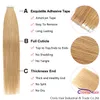 #16 PU Skin Weft Natural Human Hair Tape In Extensions 20pcs Light Blonde Seamless Brazilian Remy Straight Hair Invisible on Adhesive