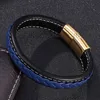 Urok Bracelets 2022 Mężczyźni Pleciony niebieska skórzana bransoletka ręcznie robiona złota kolor stalowej stali magnetyczne klamry męskie prezenty BB02171 Inte22