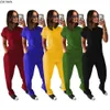 CM.YAYA Kadınlar Spor Katı Iki Parçalı Set Örme Tee Tops Gevşek Kalem Jogger Sweatpants Suit Eşofman Eşleştirme Set Outfits Y0506