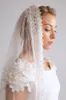 Düğün Gelin Veils Aplike Kenar Boncuk Gelin Sarar Beyaz Fildişi Yumuşak Tül Beyaz Fildişi Tarak Ile Bir Katman