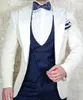 ponto Moda Branca pico lapela do noivo smoking Ondas do Groomsman do smoking Homens Prom Jacket Blazer 3 peça naipe (jaqueta + calça + gravata + Vest) 67