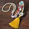 2020 Kobiet Moda Długi Łańcuch Kolorowe Koraliki Drewno Tassel Naszyjnik Heart Cross Star Piękny DIY Jewelry