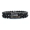 perline di pietra nera naturale pulsaras hombre gioielli da uomo braccialetto leopardo 2 pezzi / set braclet per gioielli da uomo bracciali bracciale