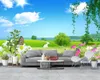 Romantische landschap 3D-muurschildering behang groene velden bloemen natuurlijke landschap woonkamer slaapkamer wandbekleding HD wallpaper
