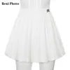 Waatfaak White Pleated Skirt Short Woman Elastic Waist Mini Skirts Sexy Mircro Summer Embroidery Mini Tennis Skirt New Preppy