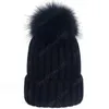 pom-pom chapéu de malha cor sólida mulher listrado pele real chapéu pompon inverno de espessura chapéu morno mulher ocasional máscara gorro novas mulheres