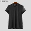 Men's T-Shirts INCERUN 2021 Fashion Men Mesh T Shirt See Through Breathable Short Sleeve Slim Shiny Party Nightclub Sexy Thin2288