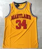 Fans toppar Tees University of Maryland Len #34 Bias Basketball Jersey Red Yellow All Stitched and broderi Size S-2XL Top Quality J240309