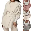 2020 Women Winter Warm Fluffy Pajamas Sets Cardigan Sweater Long Sleeve Plush Hooded Coat + Shorts Set Sleepwear Homewear 2PCS