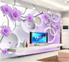 Пользовательские фото обои 3d настенные фрески обои Современные фиолетовый цветок розы 3D стерео гостиной ТВ фон стены бумаги украшение дома